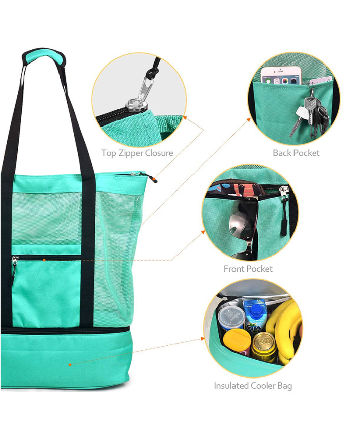 Outdoor Camping Beach Mesh Tote Bag With Detachable Cooler Bag Packing Organizer Multifunctional Waterproof Backpack Wholesale