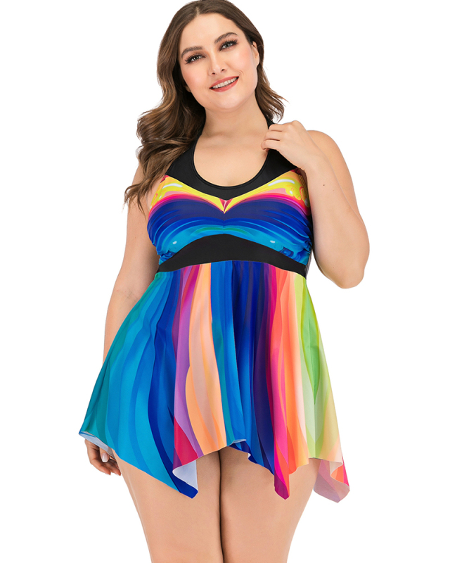 Hot Sale Women Conservative Printed Plus Size Swimsuit L-5XL