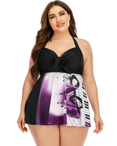 Hot Sale Strap V-Neck Dress Two Piece Women Plus Size Swimwear Black L-5XL