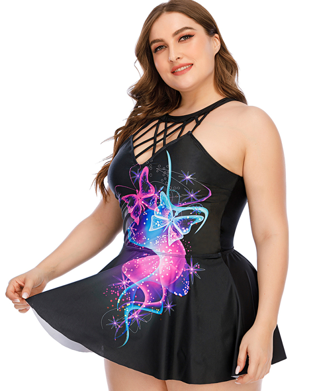  Women Hollow Out Backless Two Piece Plus Size Swimwear Butterfly Feather L-5XL