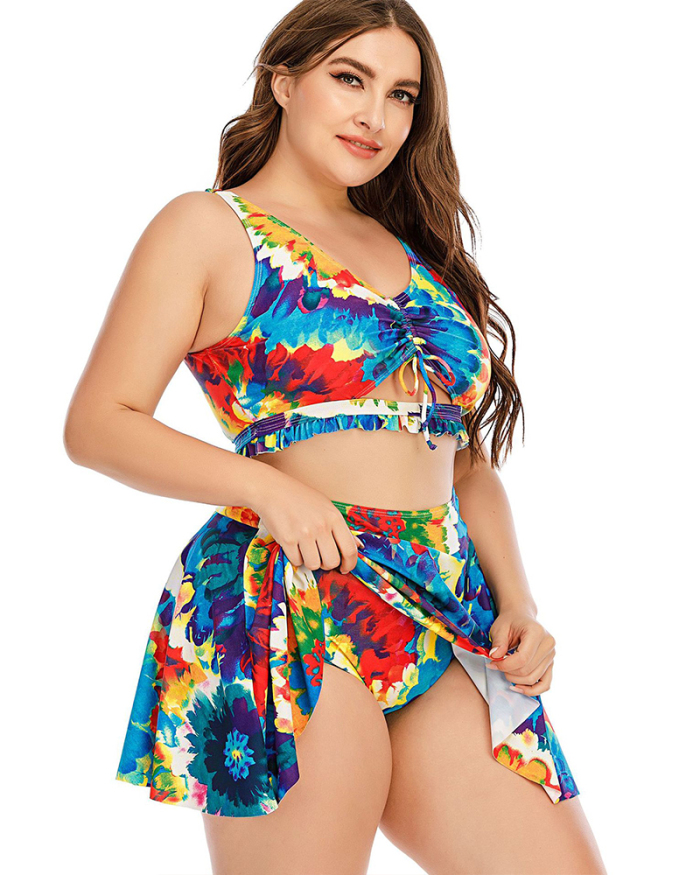 Women Florals Printed Dress Fashion Plus Size Swimsuit L-5XL