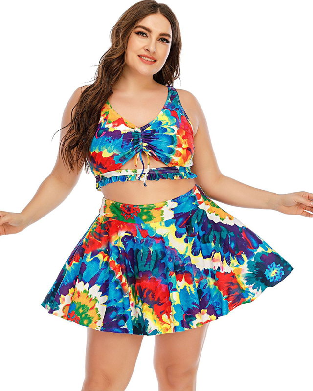 Women Florals Printed Dress Fashion Plus Size Swimsuit L-5XL