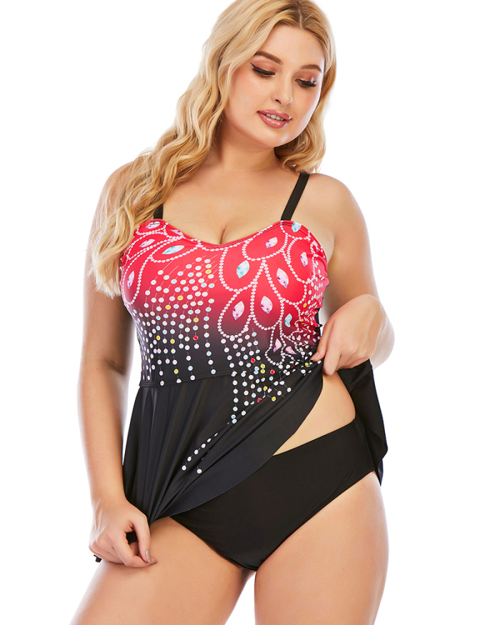 Women's Strap Printed Two Piece Plus Size Swimwear L-5XL