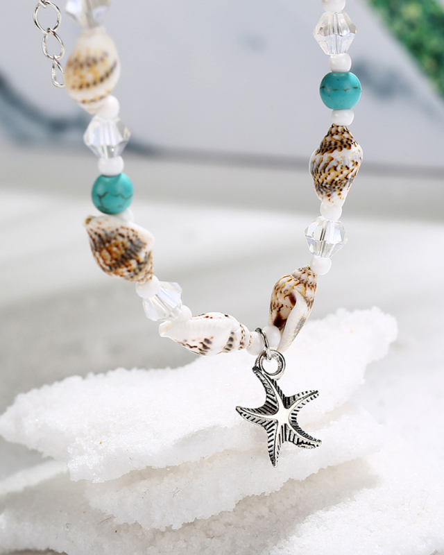 Beach Conch Rice Bead Yoga Anklet Bracelet Starfish Pendant Shell Crystal Bead Foot Ornament