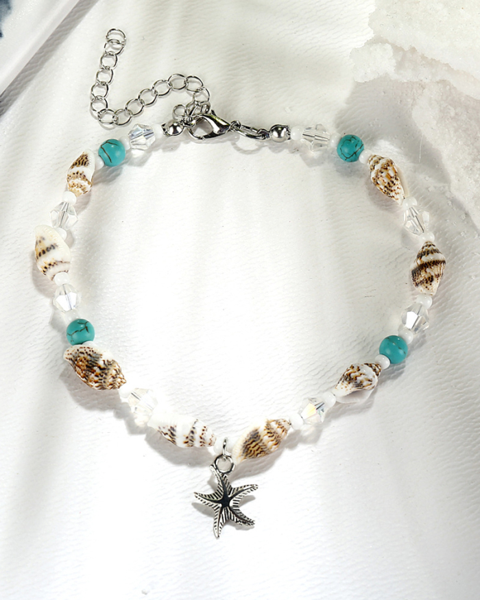 Beach Conch Rice Bead Yoga Anklet Bracelet Starfish Pendant Shell Crystal Bead Foot Ornament
