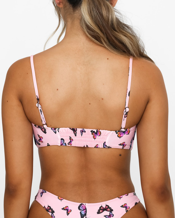 Sexy Girls Butterfly Printed High Cut Two-piece Swimsuit S-L