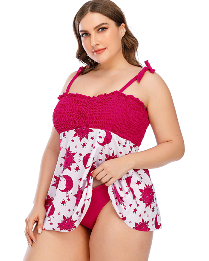 New Ruched Butterfly Printed Women Plus Size Swimwear Pink Yellow Red Blue Rose Red L-5XL
