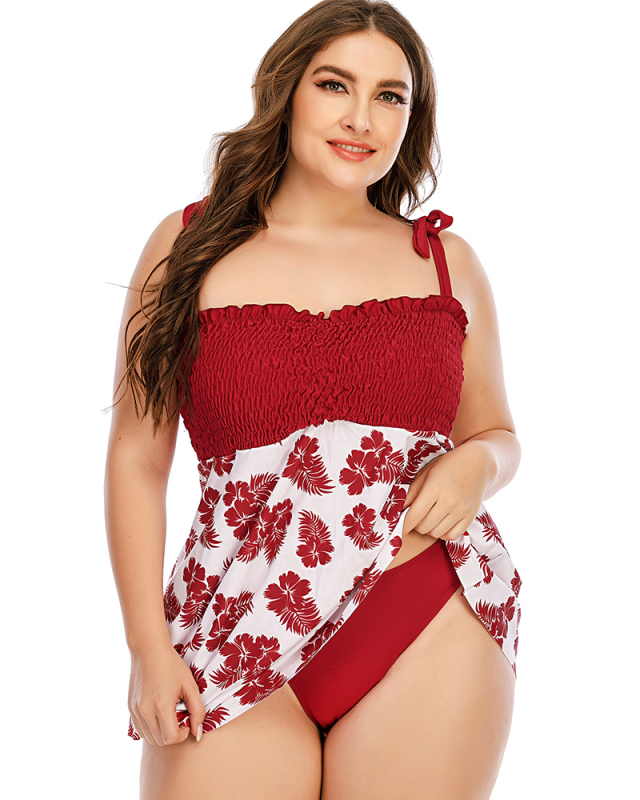 New Ruched Butterfly Printed Women Plus Size Swimwear Pink Yellow Red Blue Rose Red L-5XL