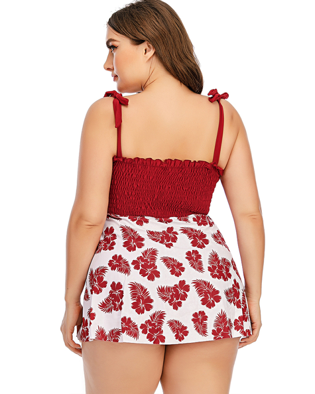 New Ruched Butterfly Printed Women Plus Size Swimwear Pink Yellow Red Blue Rose Red L-5XL
