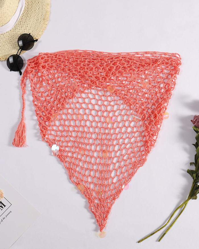 Sexy Women Summer Beach Triangle Wraps Hollow Out Swimwear Crochet Bikini Cover Up See-through Crochet Swimsuit