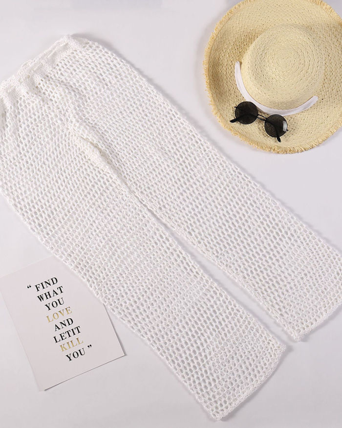 Beach Handmade Crochet Hollow Out Bandage Elastic Waist Shell Pants Sunscreen Fishing Net Trouser
