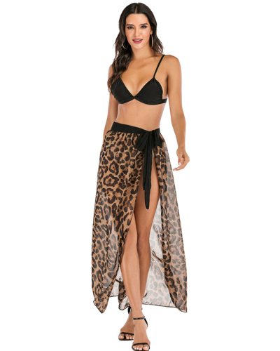 Women Beach Leopard Snake Print Cover up Summer Swim Skirt Wrap Sarong Cover Up Dress Skirt Long Sundress High Waist Split Ladies Skirts
