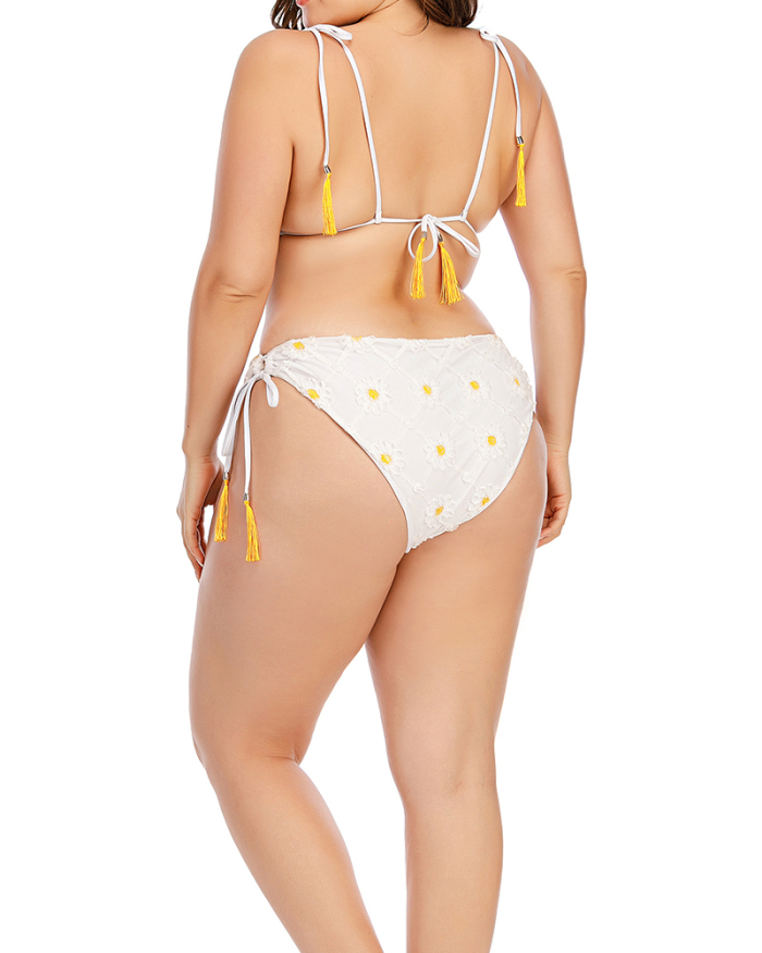 Florals Women Striped Two Piece Plus Size Swimsuit White L-4XL