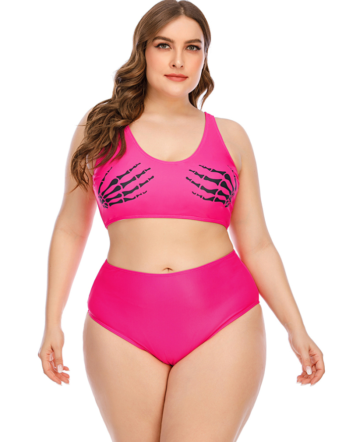 Women Sexy High Waist Two Piece Plus Size Swimwear Pink Black L-5XL