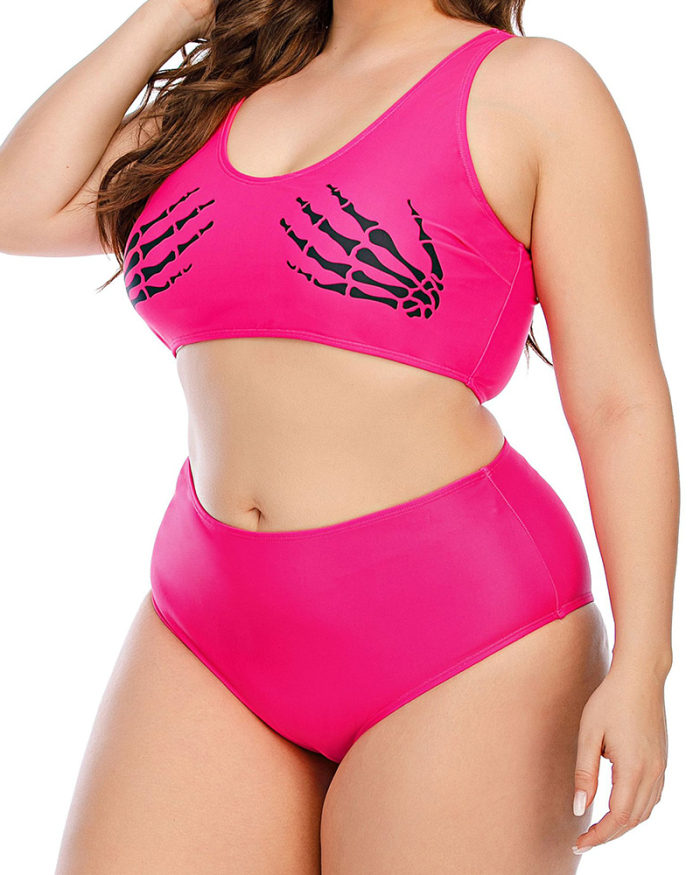 Women Sexy High Waist Two Piece Plus Size Swimwear Pink Black L-5XL