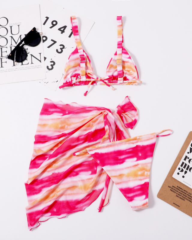 Sexy Women Bikini With Beach Cover Three-piece Swimsuit Tie-Dye Snake Leopard Pink Yellow S-XL