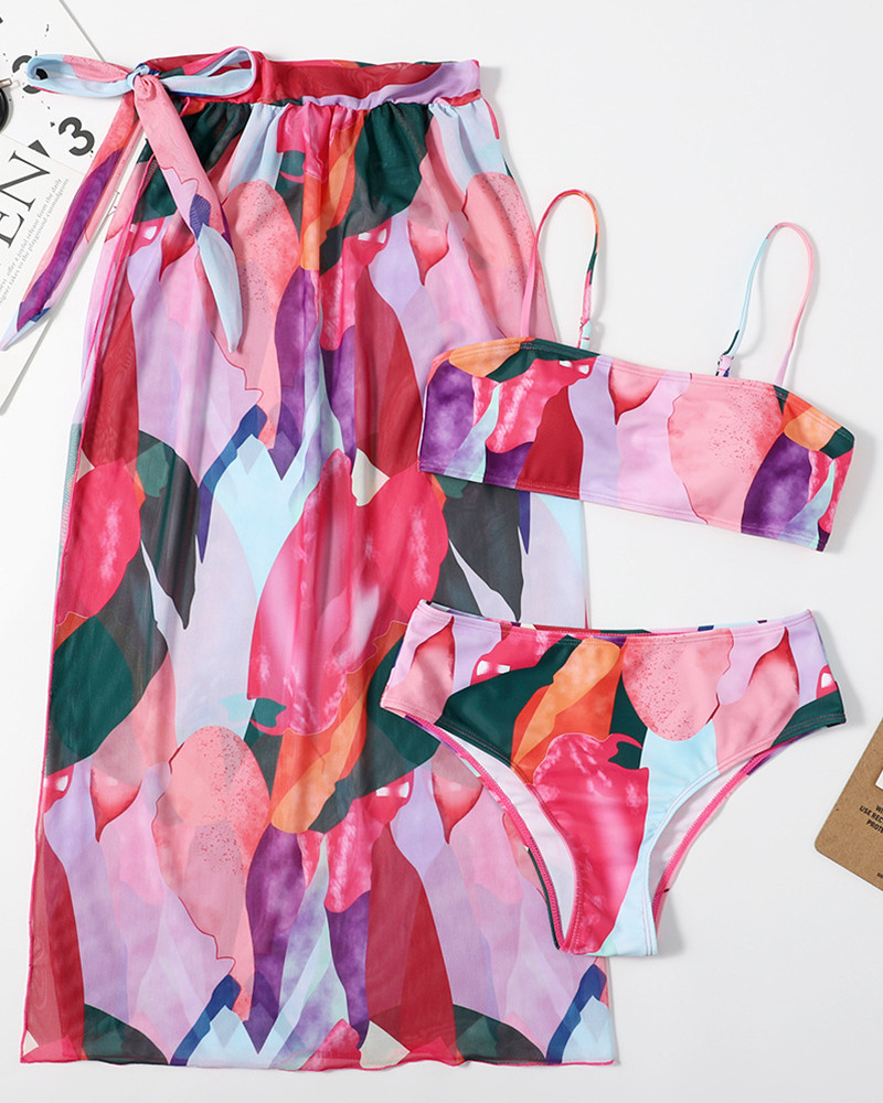 US$ 7.75 - Fashion Printed Women Sexy Colorblock Three-piece Swimsuit ...