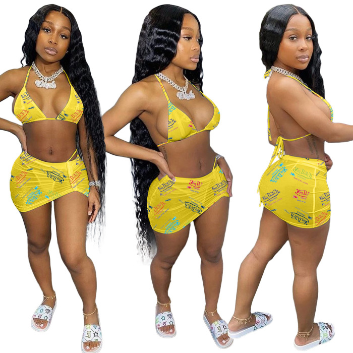 3 Pieces Set Printed Hot Super Swimwear S-XXL without padded