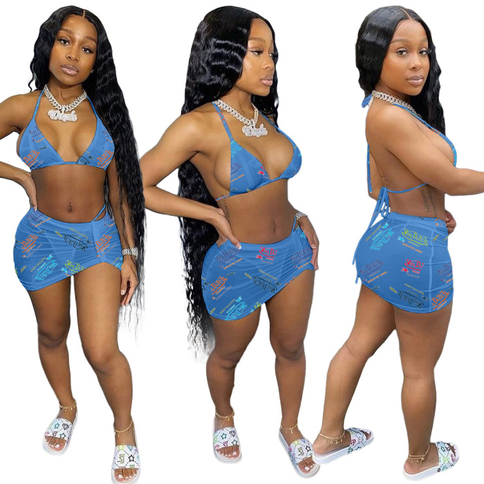 3 Pieces Set Printed Hot Super Swimwear S-XXL without padded