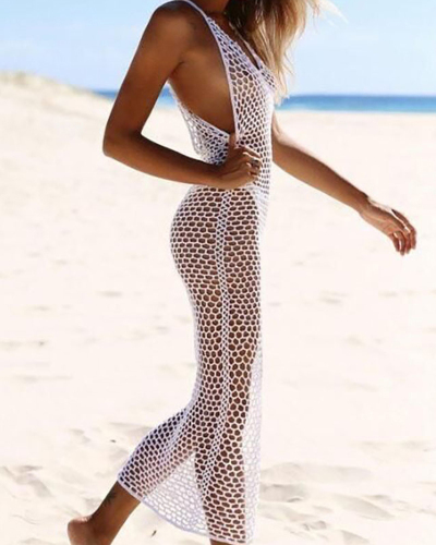 Backless Handmade Crochet Beach Long Dress Female Summer Sundress Hollow Out Boho Summer Maxi Dresses Women Pareos