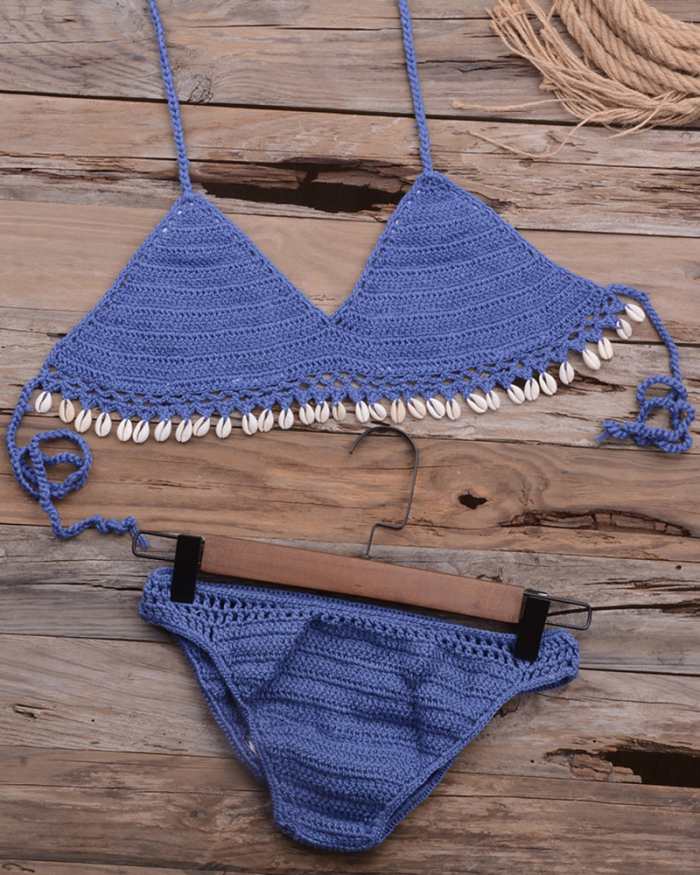 Sexy Knitted Brazilian Bikini Set Thong Bathing Suit Women Crochet Swimsuit Micro Bikini Halter Hollow out Swimwear