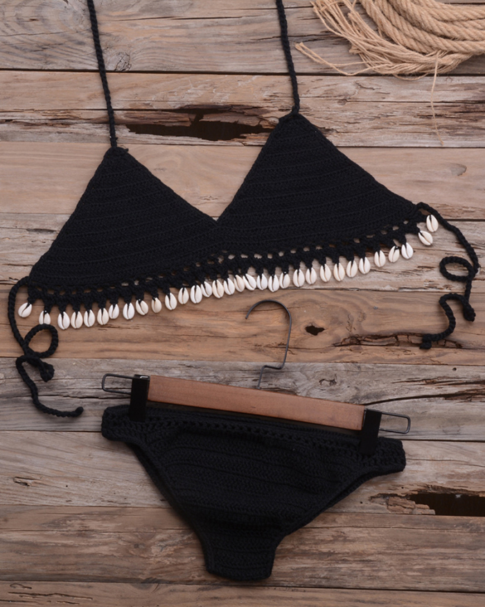 Sexy Knitted Brazilian Bikini Set Thong Bathing Suit Women Crochet Swimsuit Micro Bikini Halter Hollow out Swimwear