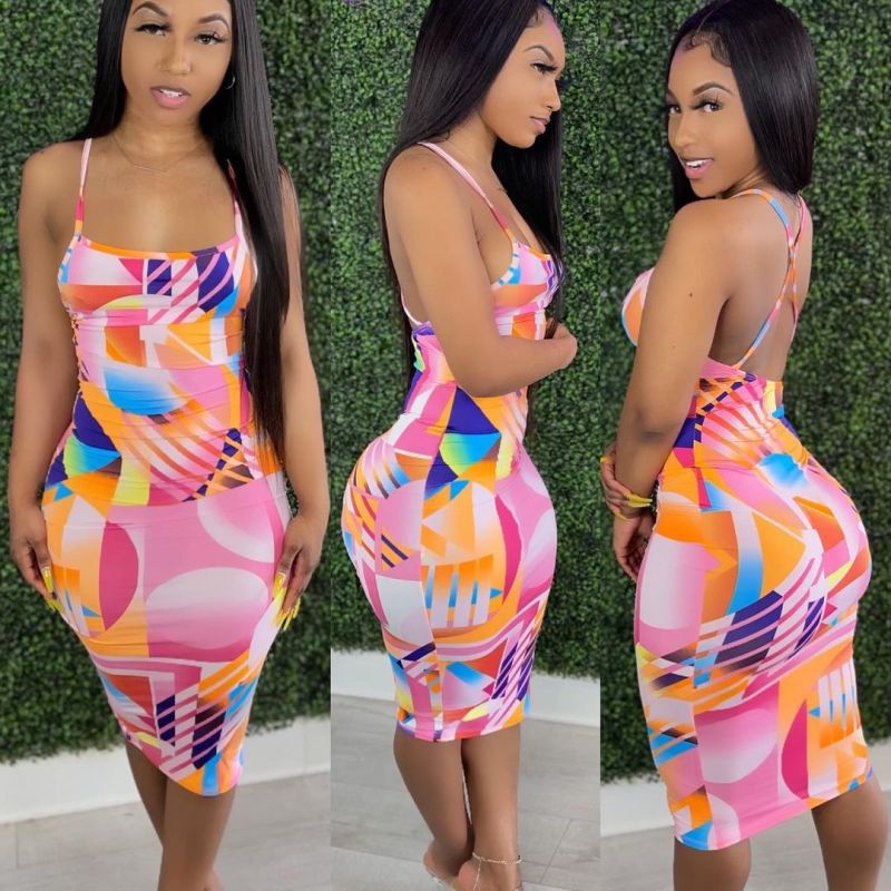 Open Back Sexy Printed Summer Dress S-3XL