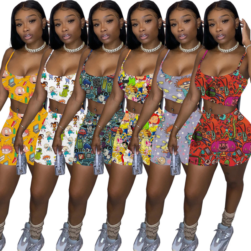 Lady Printing Hammock Crop Tops Two Piece Set S-XL