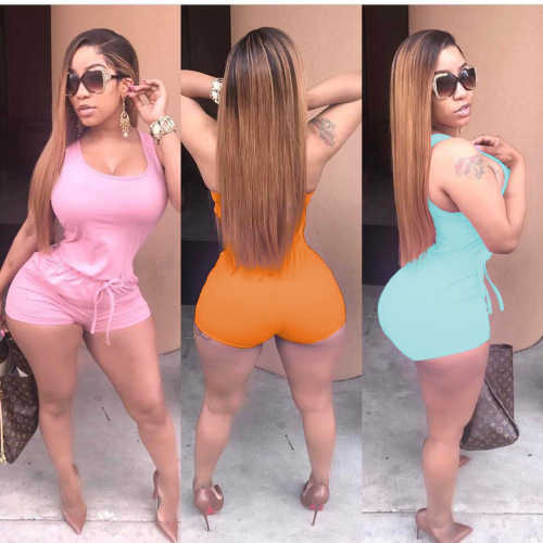 Women Fashion Solid Color Sleeveless Rompers S-2XL