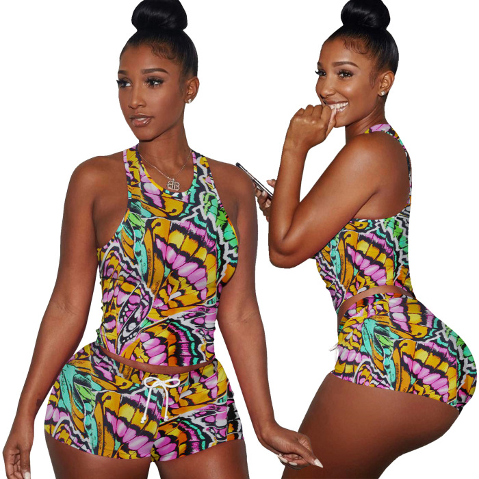 Butterfly Printed Summer Two Piece Set S-XXL