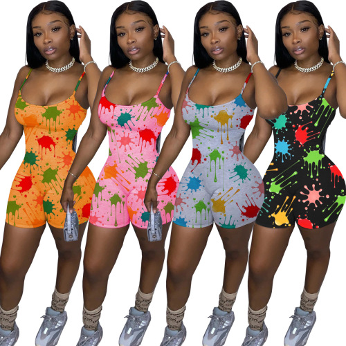 Women Stylish Printed O-neck Sexy Rompers S-XL