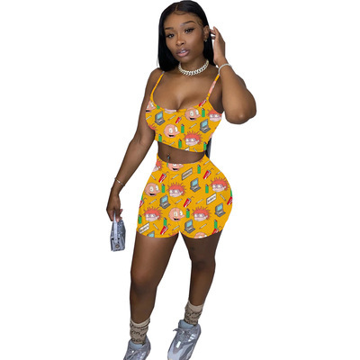 Lady Printing Hammock Crop Tops Two Piece Set S-XL