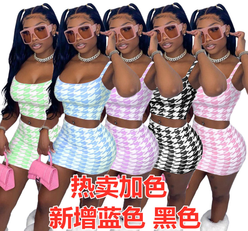 Women Printing Crop Tops Two Piece Set S-XL