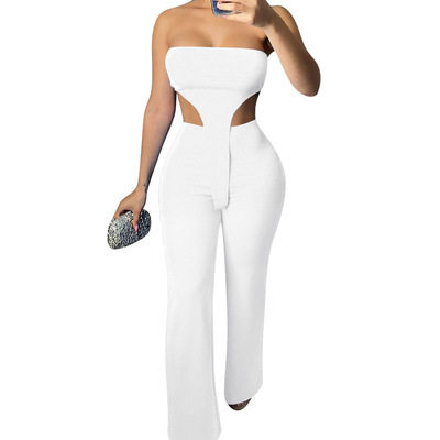 Hot Sale Solid Color Strapless Hollow Out Women Casual Two Pieces Outfit White Red Black Blue S-2XL