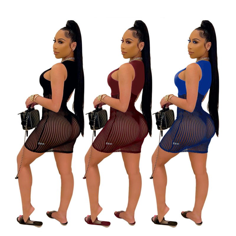 Women Sexy See Through Mesh Mini Dress S-2XL