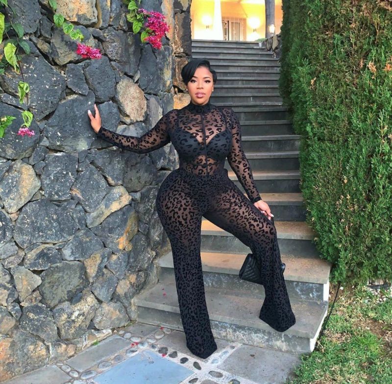 Fashion Women Leopard See Through Sexy Jumpsuit Black S-2XL