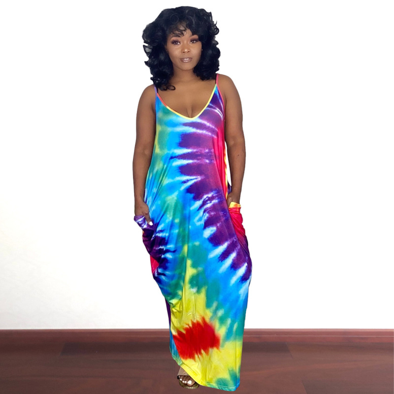 Sleeveless Women Tie-dye Long Dress S-XXL