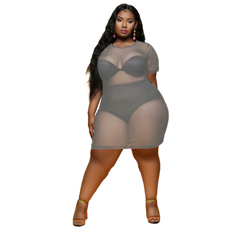 Women Mesh See Through One Piece Dress L-4XL