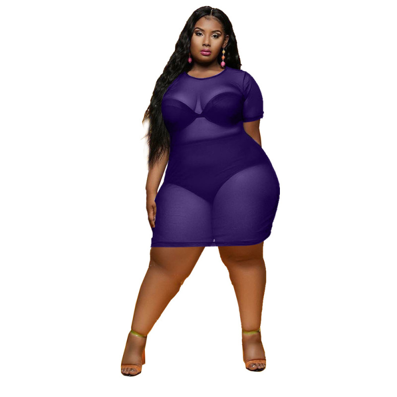 Women Mesh See Through One Piece Dress L-4XL