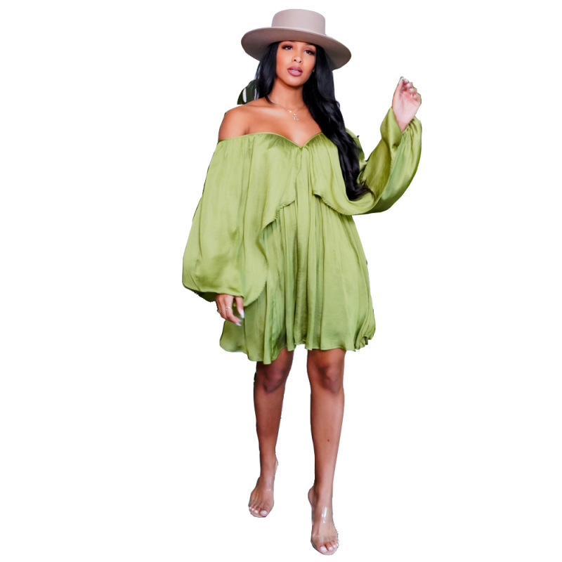 Women Ruched Long Sleeve Off Shoulder Plus Size Dresses Orange Blue Light Blue Green S-2XL