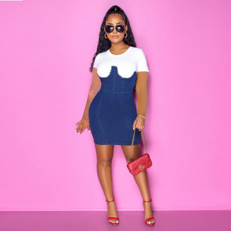 Women Colorblock Casual Short Sleeve One Piece Dress S-2XL