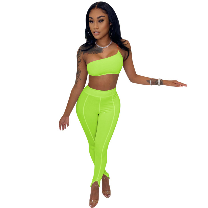 Hot Sale Solid Color Sleeveless Slim Leggings Two Pieces Outfit White Gray Pink Black Green S-2XL