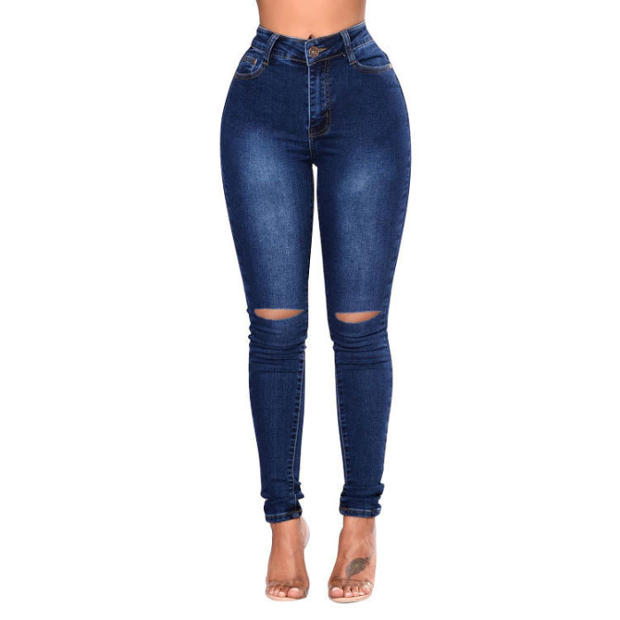 New style women thin high stretch torn jeans pencil pants