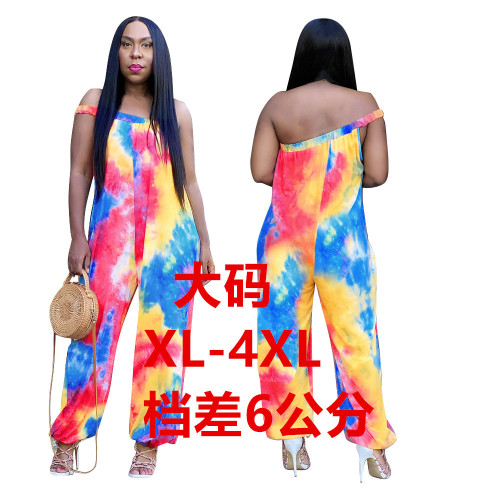 Women Sexy Tie Dye Slash Neck Jumpsuit XL-4XL