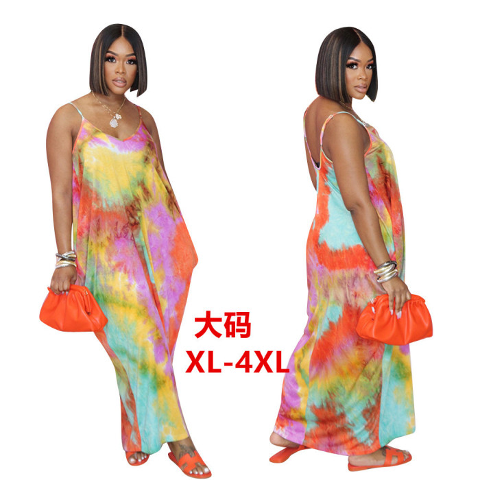 Women Tie Dye Casual One Piece Dress XL-4XL