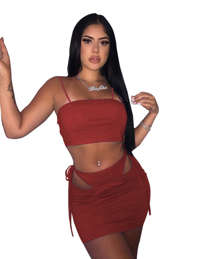 Solid Color Women Cute Sexy Skirt Set S-XXL