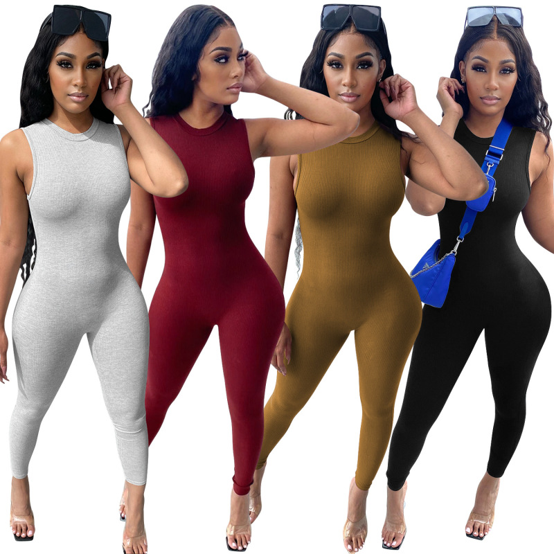 Sleeveless Solid Color Summer Jumpsuit S-XXL