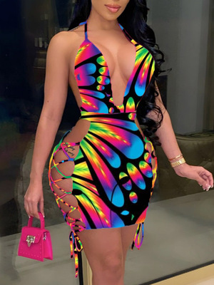Summer printed Sexy Hollow Out Sexy Dress
