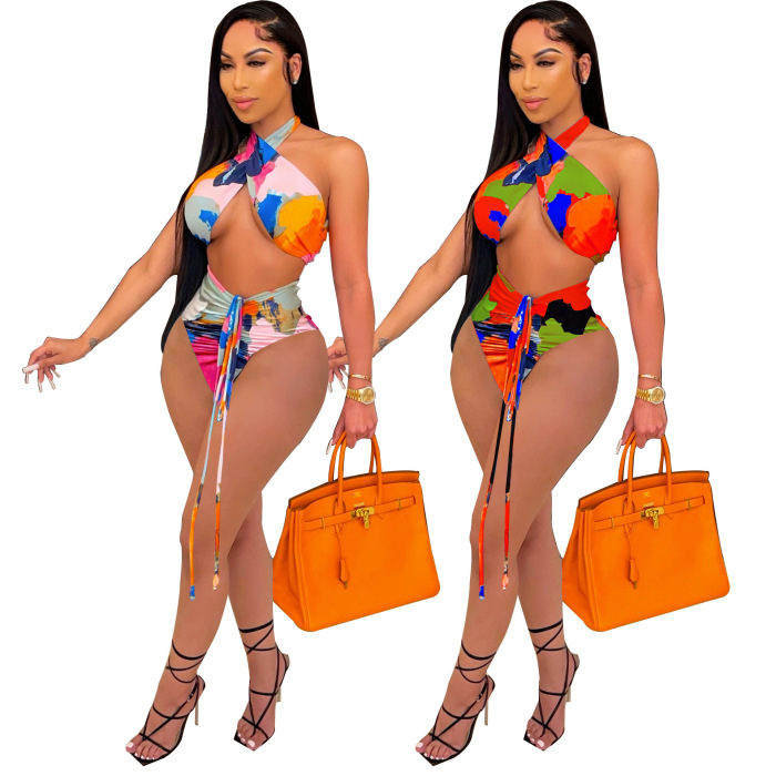 Women's 2021 New Sexy Color Print Two Set