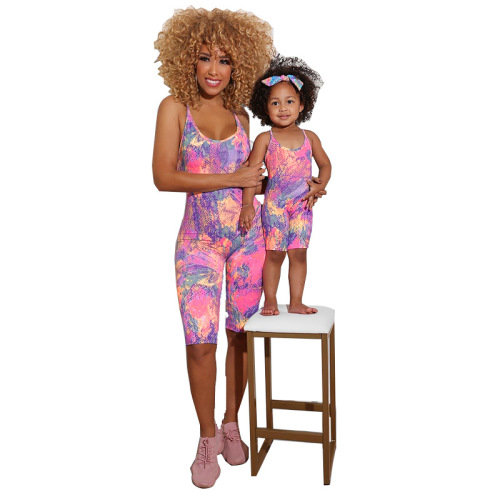 Women Printing Parent-Child Outfit Rompers S-2XL(Without mask)